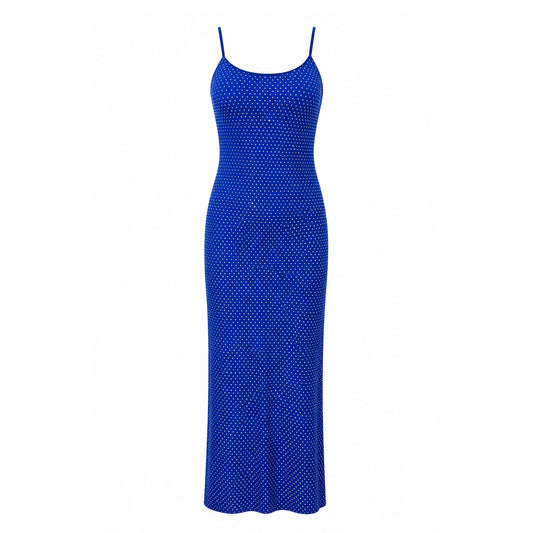 Royal Blue Rhinestone Bodycon Maxi Dress