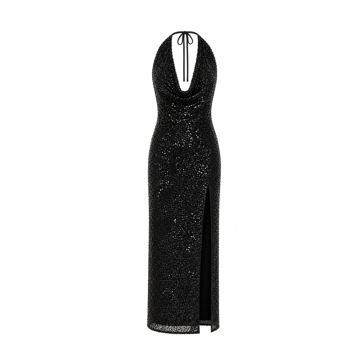 Sequin Halter Maxi Dress with Side Slit