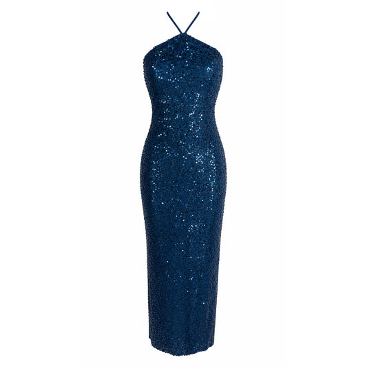 Sequin Halter Neck Maxi Dress with Side Slit