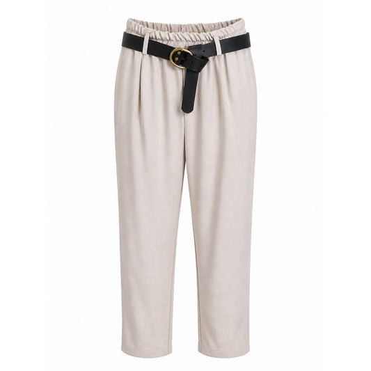 Elastic Waist Trousers with Black Belt – Relaxed Fit