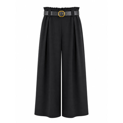 Wide-Leg Culotte Pants with Belt