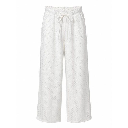 Rhinestone Wide-Leg Drawstring Pants
