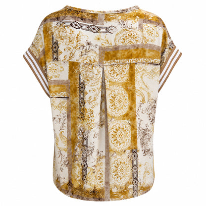 Boho Patchwork Top with Striped Sleeves