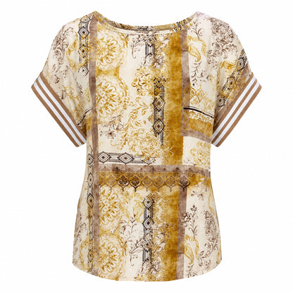 Boho Patchwork Top with Striped Sleeves