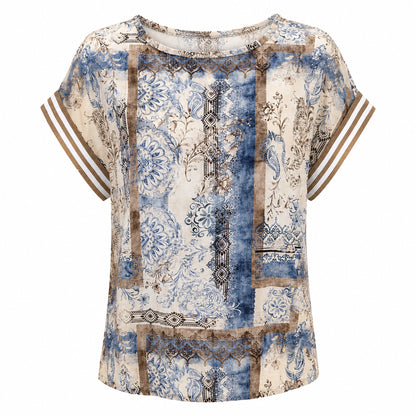 Boho Patchwork Top with Striped Sleeves