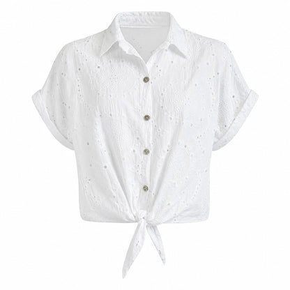 Eyelet Tie-Front Blouse