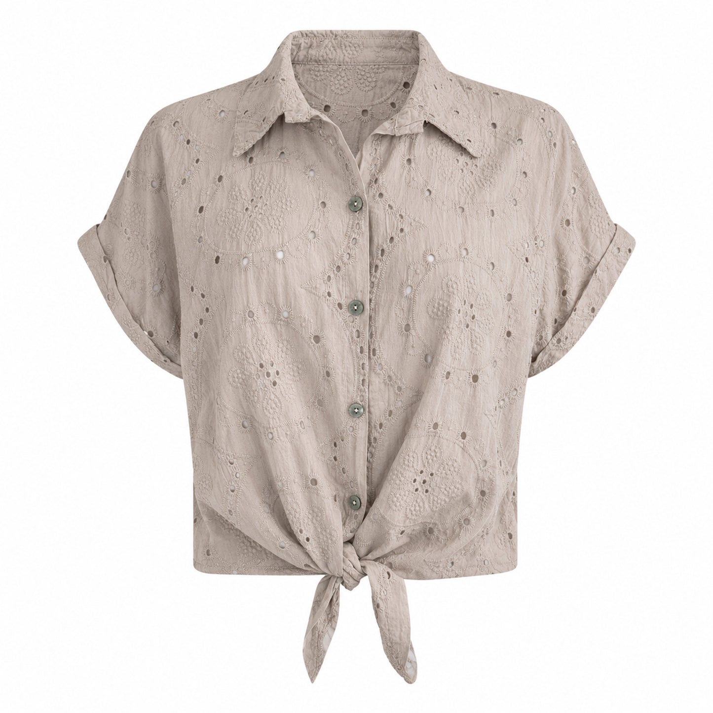 Eyelet Tie-Front Blouse