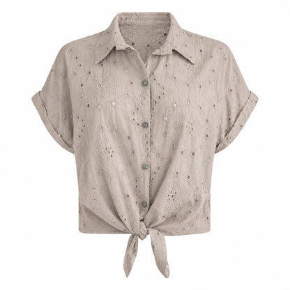 Eyelet Tie-Front Blouse