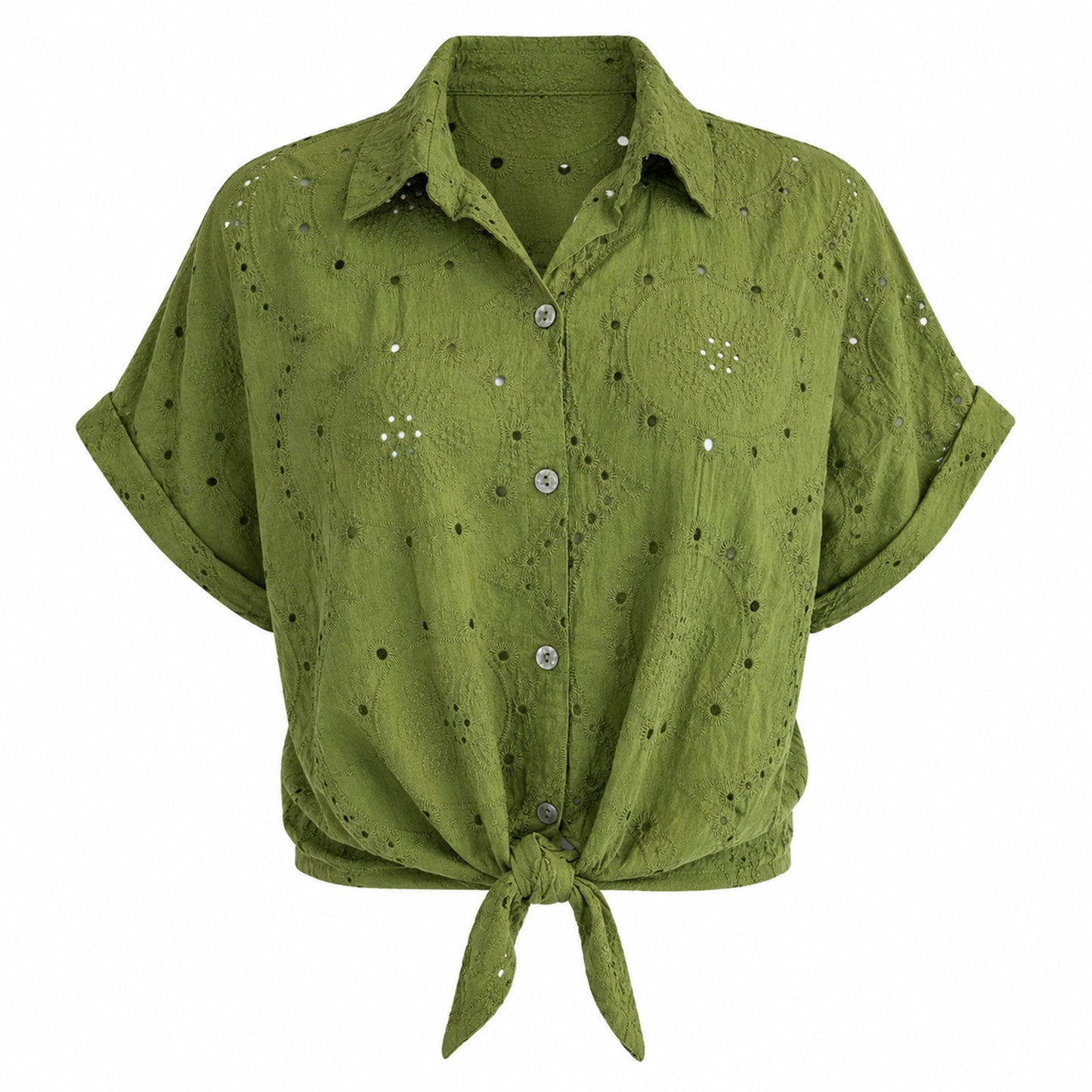Eyelet Tie-Front Blouse