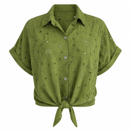 Eyelet Tie-Front Blouse