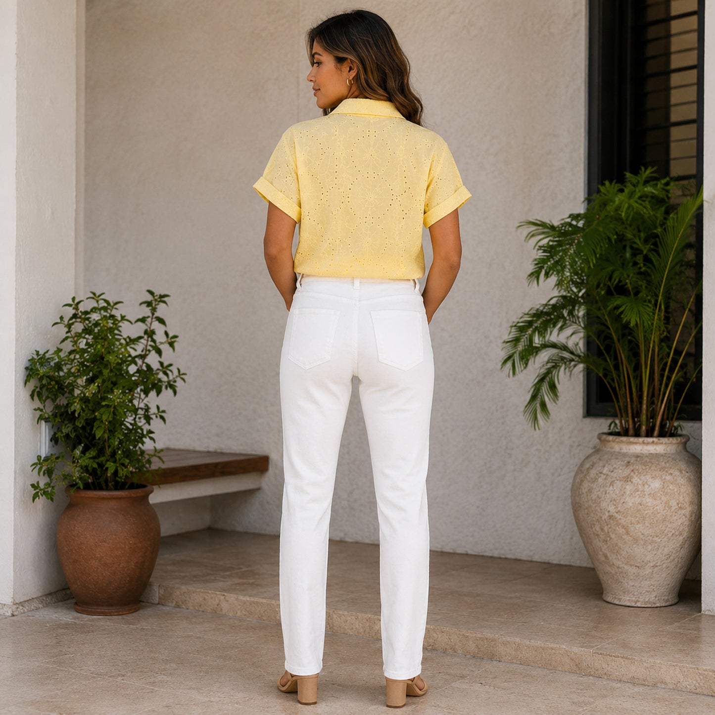 Eyelet Tie-Front Blouse