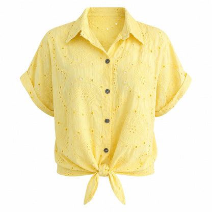 Eyelet Tie-Front Blouse