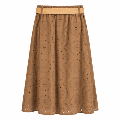 Eyelet Midi Skirt with Raffia Belt