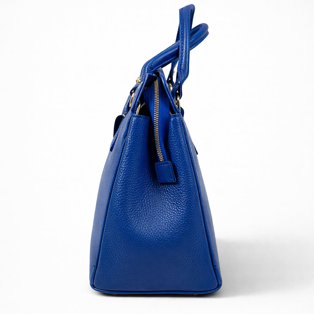 Genuine Leather Top Handle Bag with Heart Charm