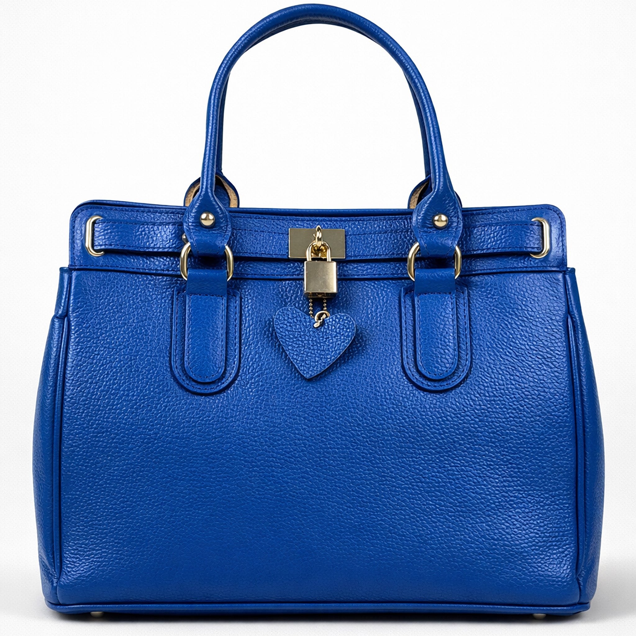 Genuine Leather Top Handle Bag with Heart Charm