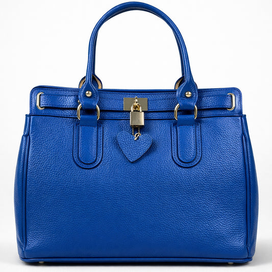Genuine Leather Top Handle Bag with Heart Charm