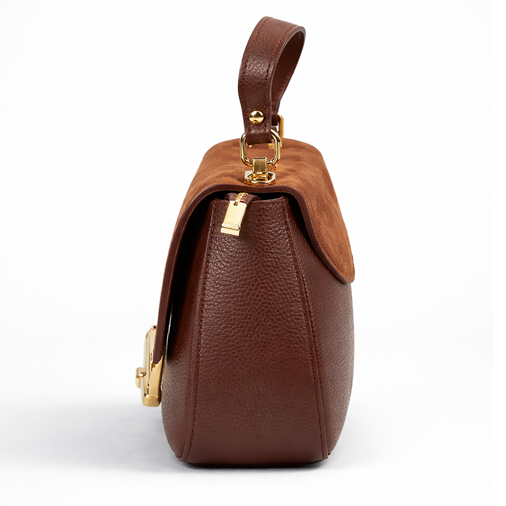 Suede & Leather Shoulder Bag – Cognac
