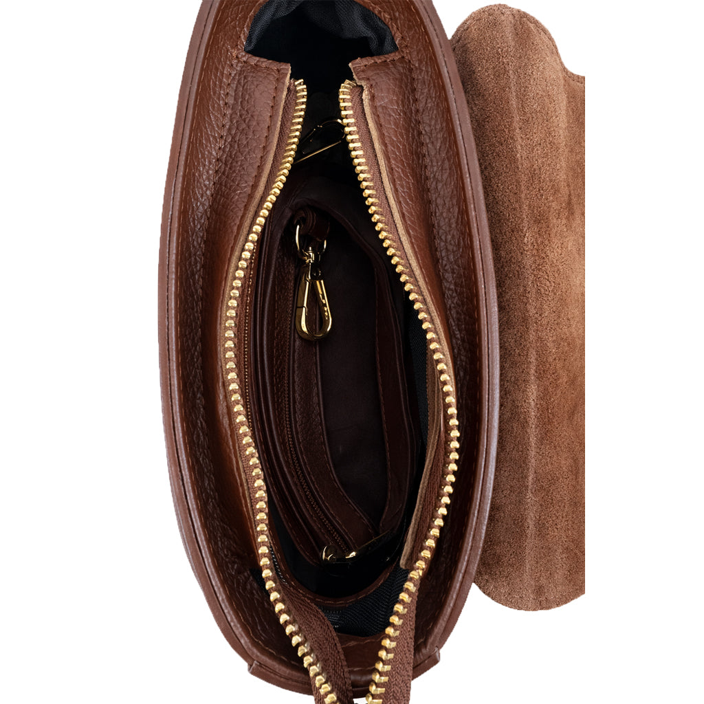 Suede & Leather Shoulder Bag – Cognac