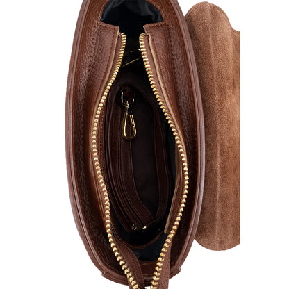 Suede & Leather Shoulder Bag – Cognac