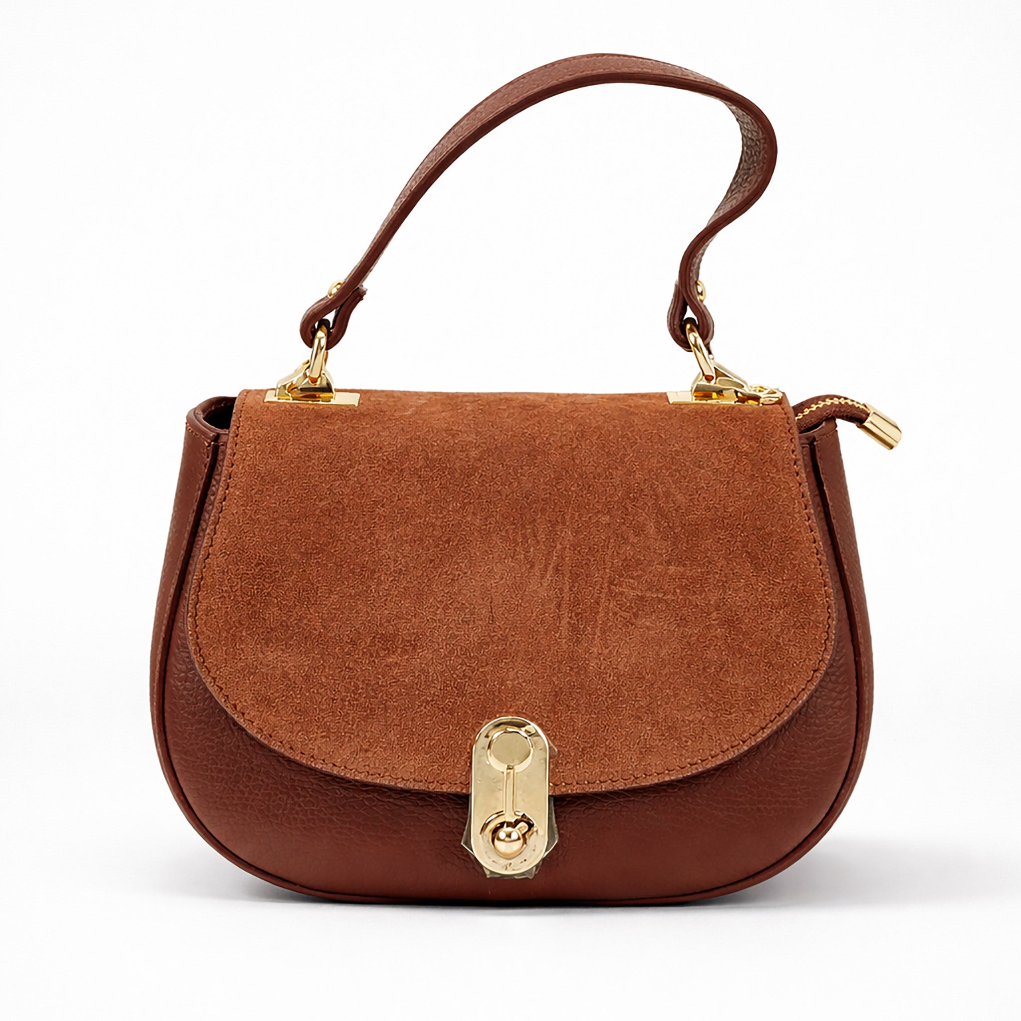 Suede & Leather Shoulder Bag – Cognac