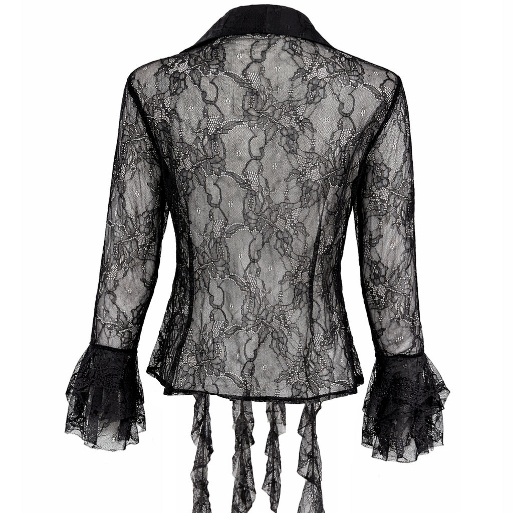 Sheer Lace Button-Up Blouse