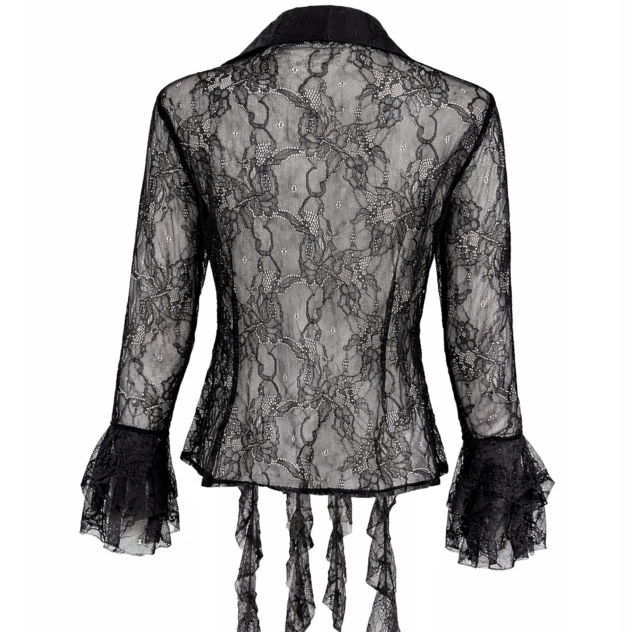 Sheer Lace Button-Up Blouse