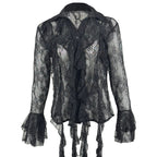 Sheer Lace Button-Up Blouse