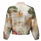 Sheer Printed Zip-Up Blouse