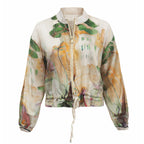 Sheer Printed Zip-Up Blouse