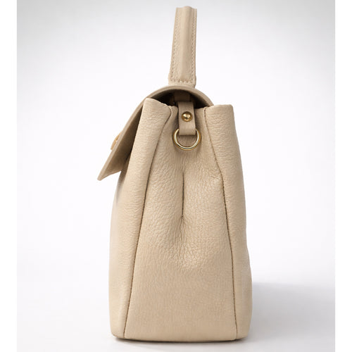 Cream Pebbled Leather Top-Handle Bag with Detachable Shoulder Strap