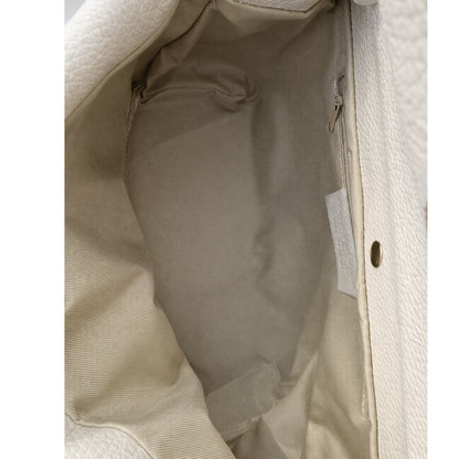 Cream Pebbled Leather Top-Handle Bag with Detachable Shoulder Strap