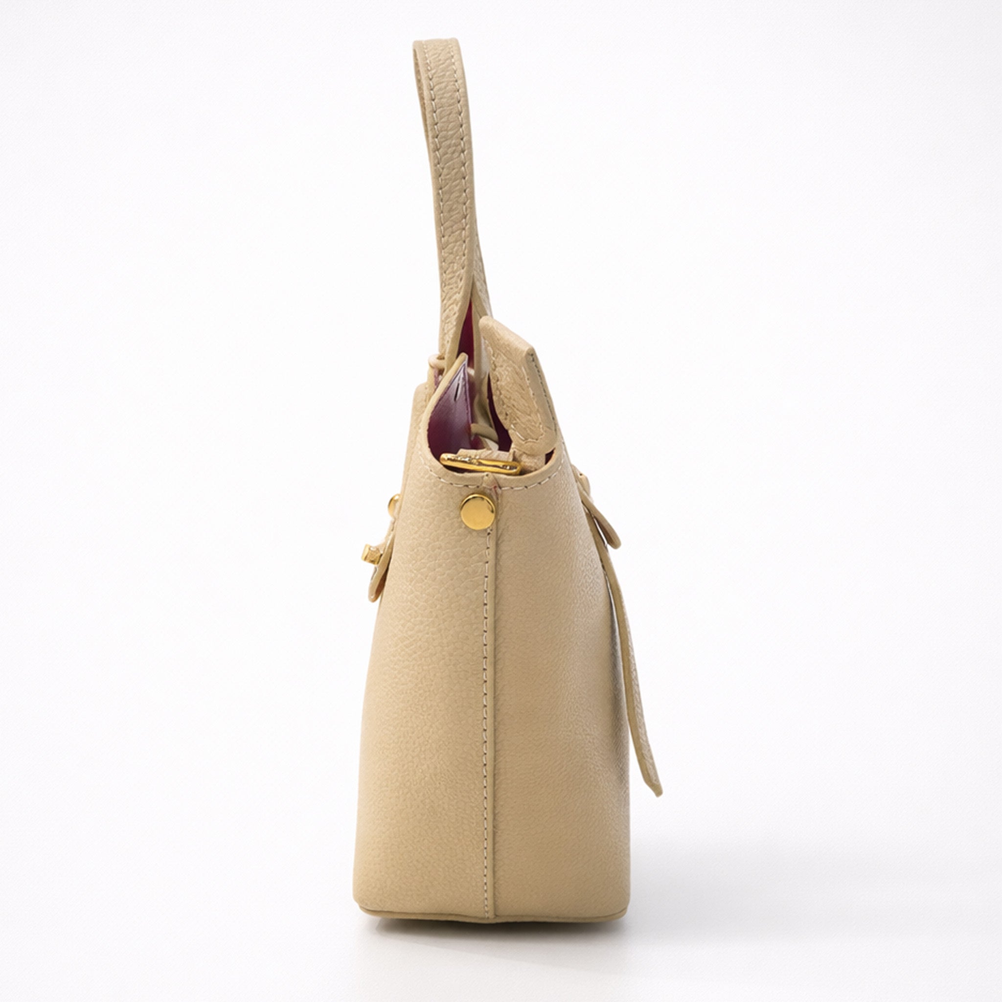 Pebbled Leather Mini Tote – Gold Hardware, Red Interior