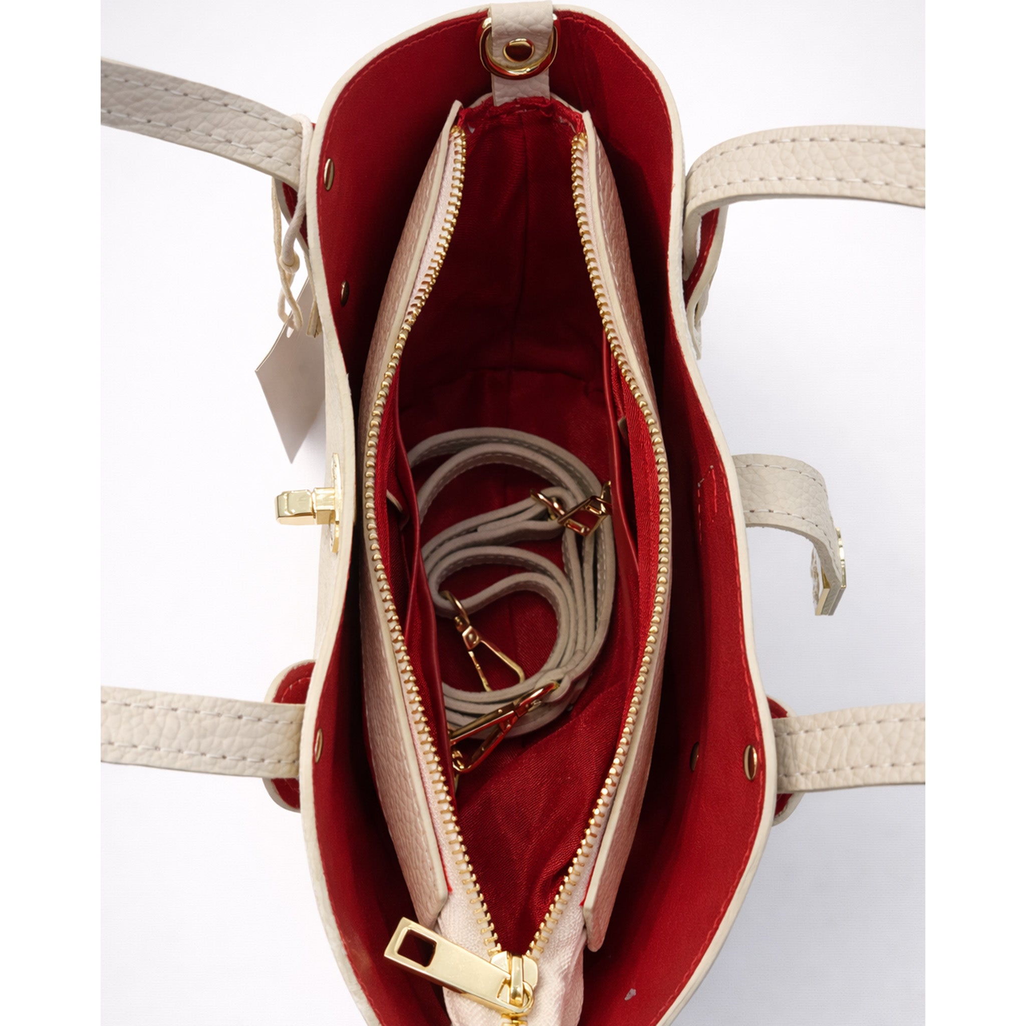 Pebbled Leather Mini Tote – Gold Hardware, Red Interior