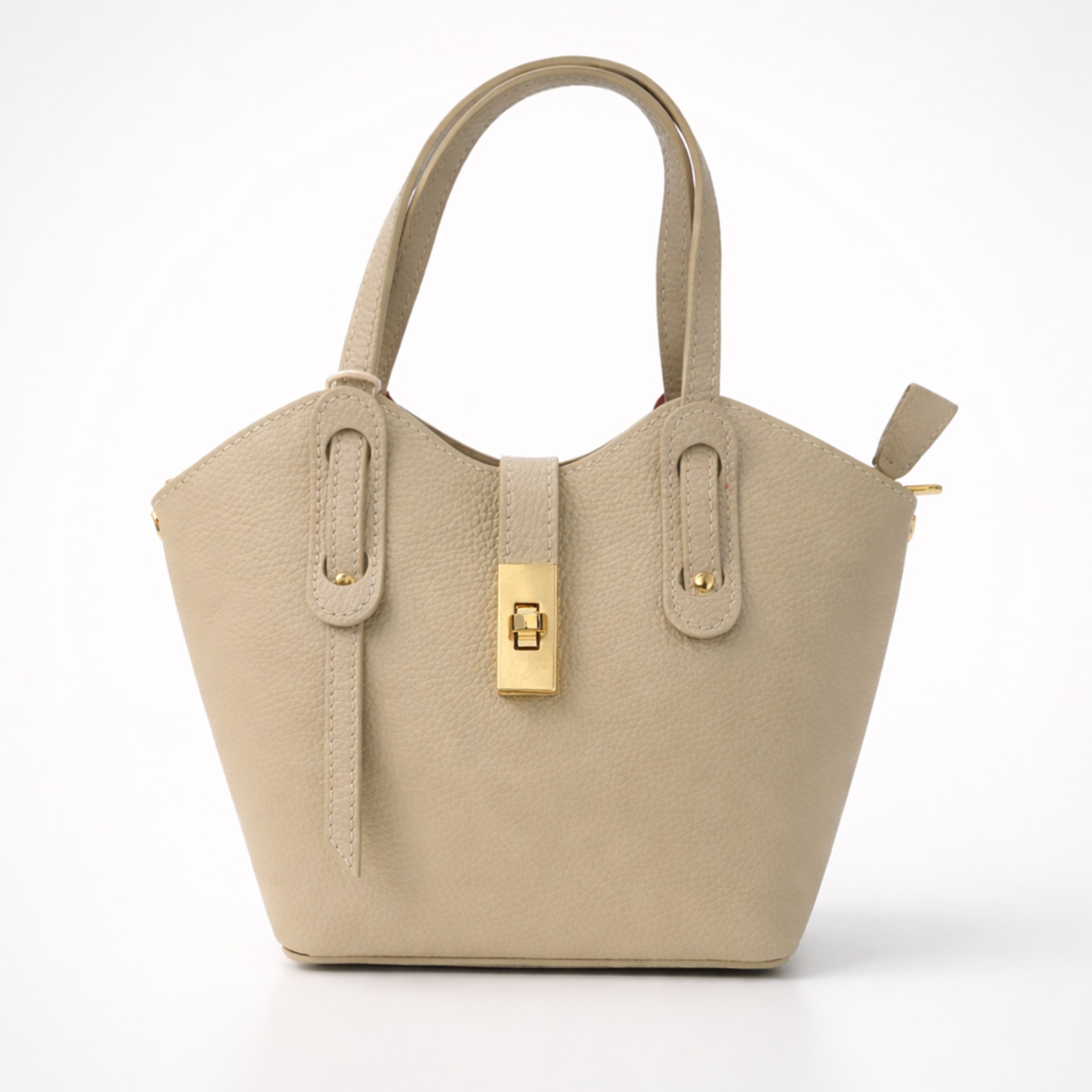 Pebbled Leather Mini Tote – Gold Hardware, Red Interior