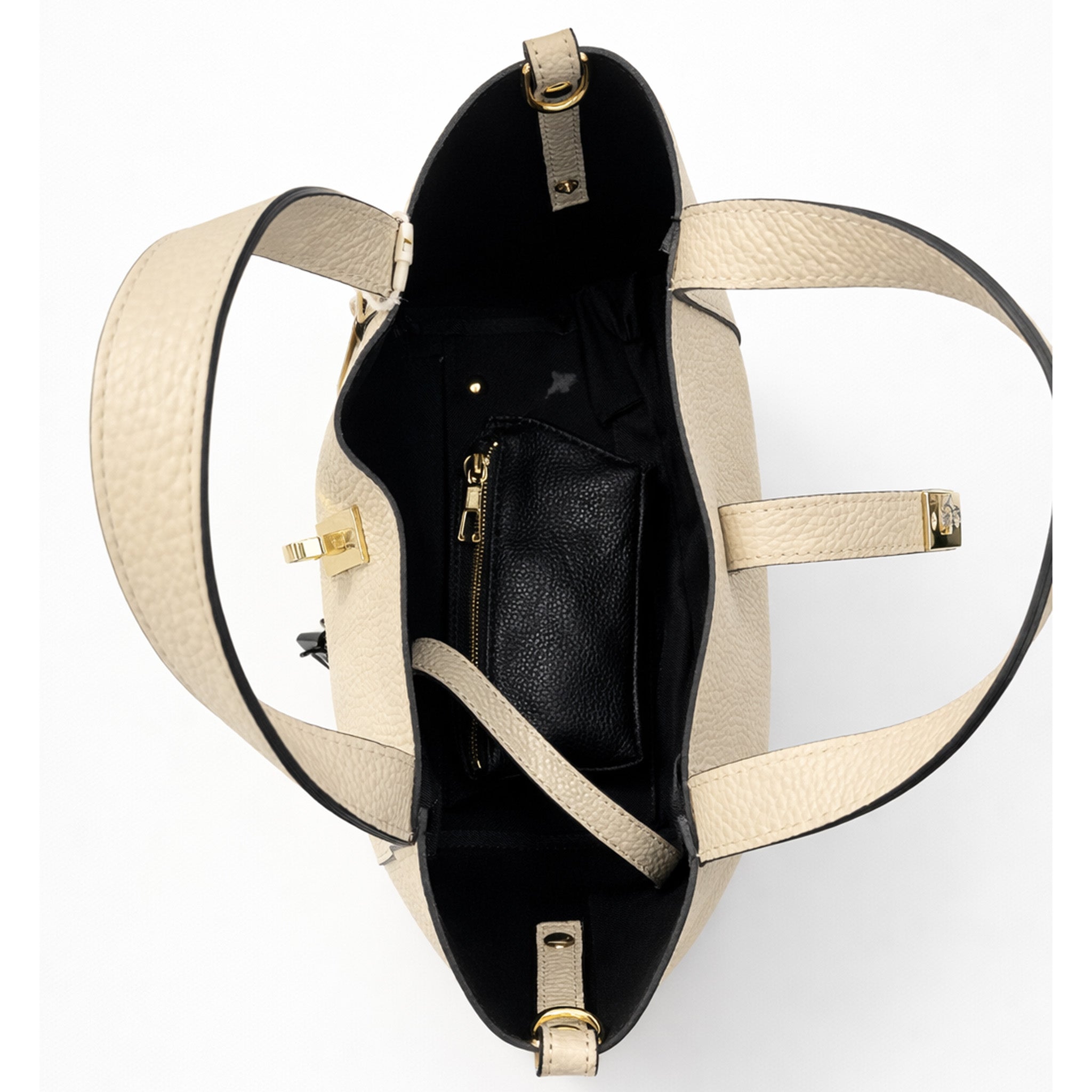 Pebbled Leather Tote Bag with Gold Hardware & Removable Pouch