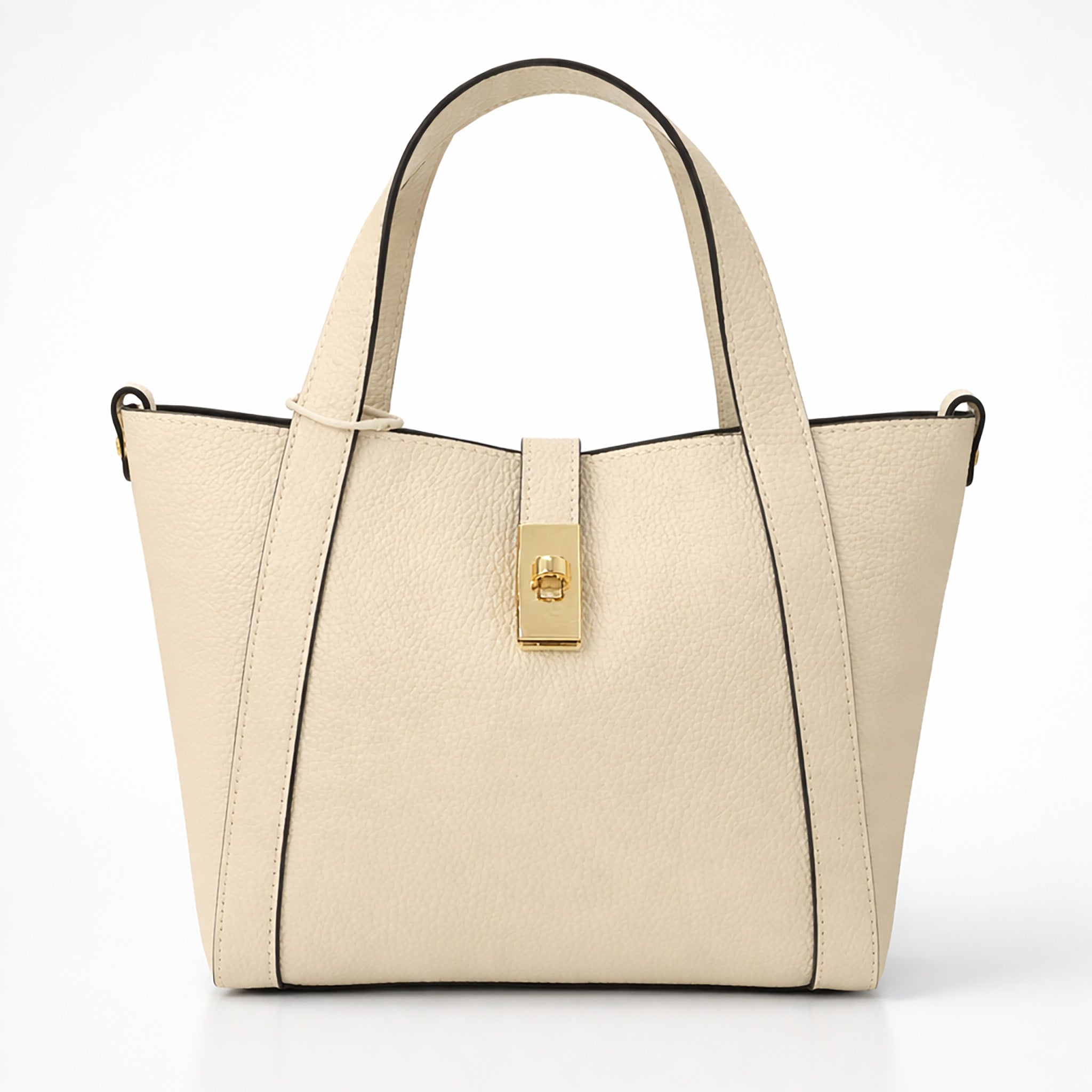 Pebbled Leather Tote Bag with Gold Hardware & Removable Pouch