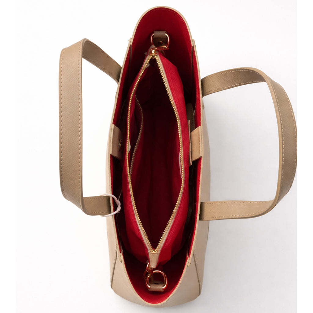 Structured Tote Bag with Red Interior
