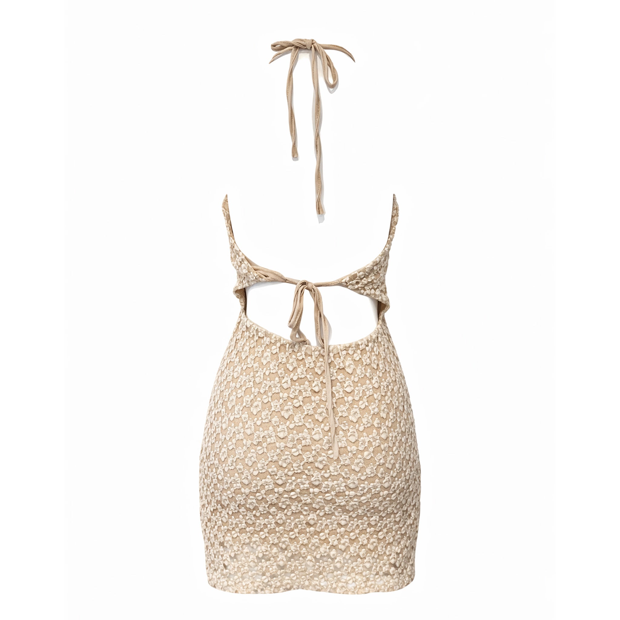 Lace Halter Mini Dress – Open Back Tie