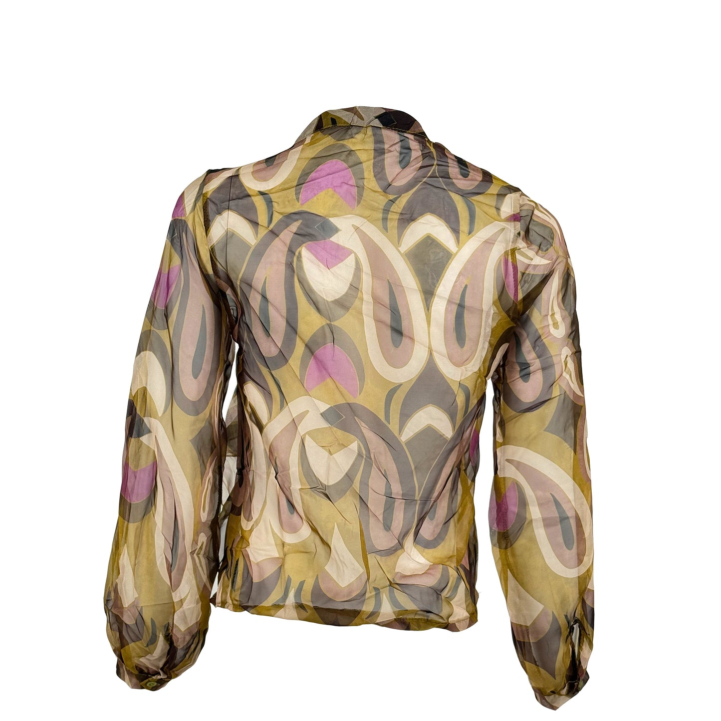 Sheer Printed Ruffle Blouse