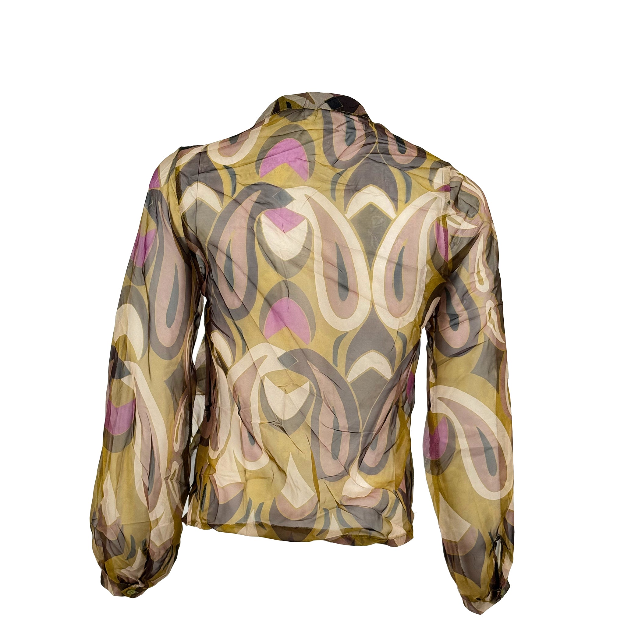 Sheer Printed Ruffle Blouse