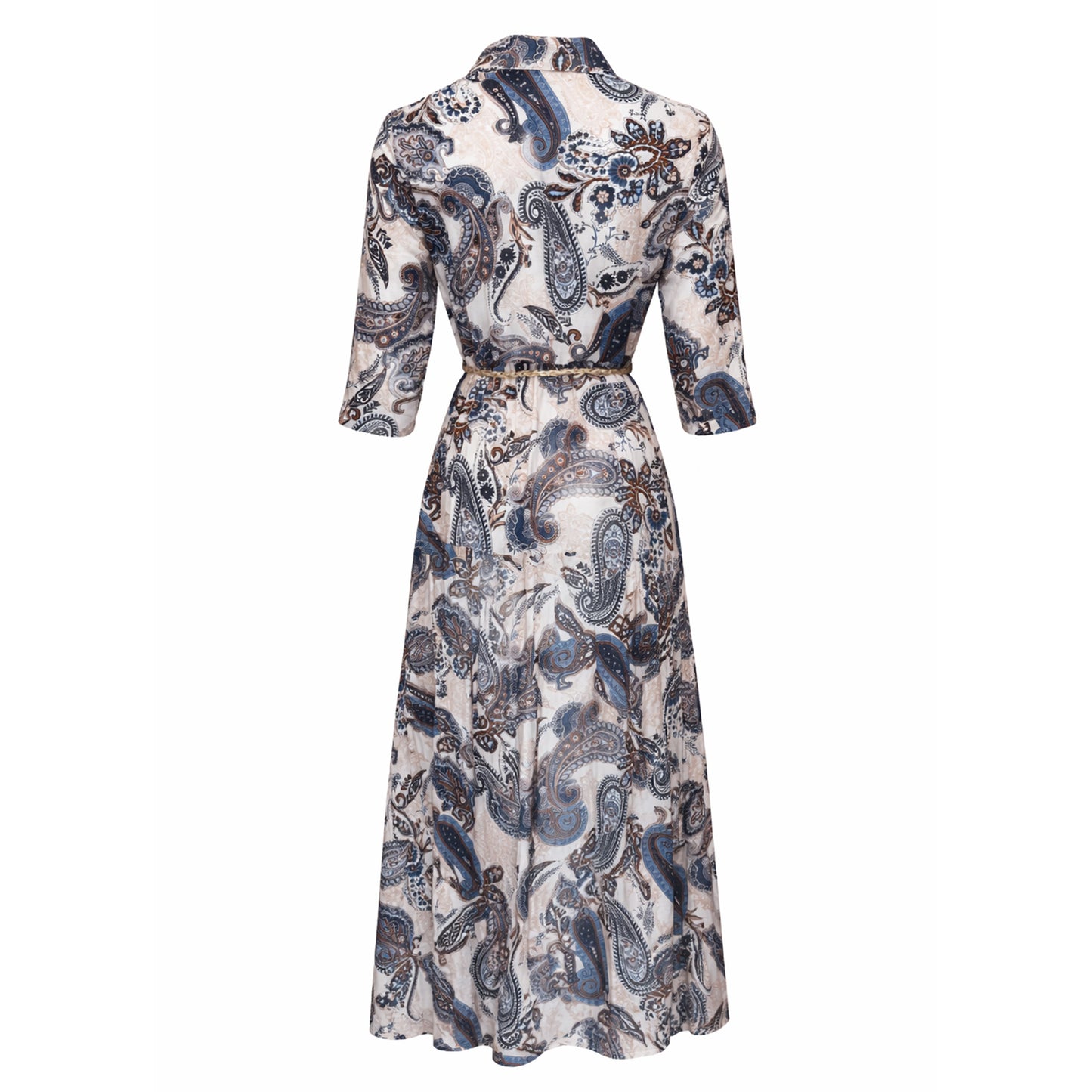 Paisley Belted Button-Down Midi Dress