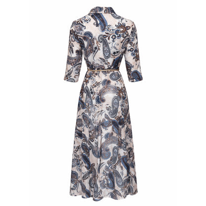 Paisley Belted Button-Down Midi Dress