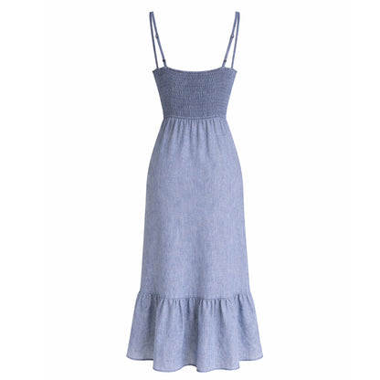 Chambray Lace A-Line Midi Dress