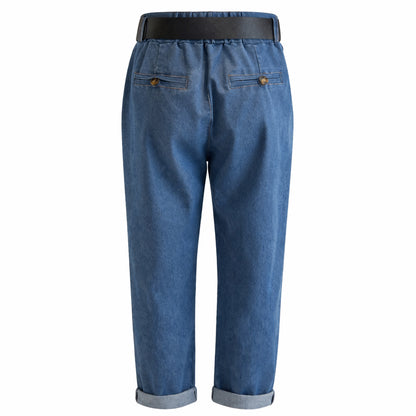 High Waist Denim Pants with Belt