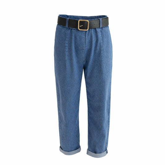 High Waist Denim Pants with Belt