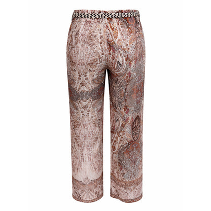Boho Paisley Straight-Leg Pants with Braided Belt