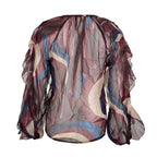 Sheer Printed Blouse with Button Detail