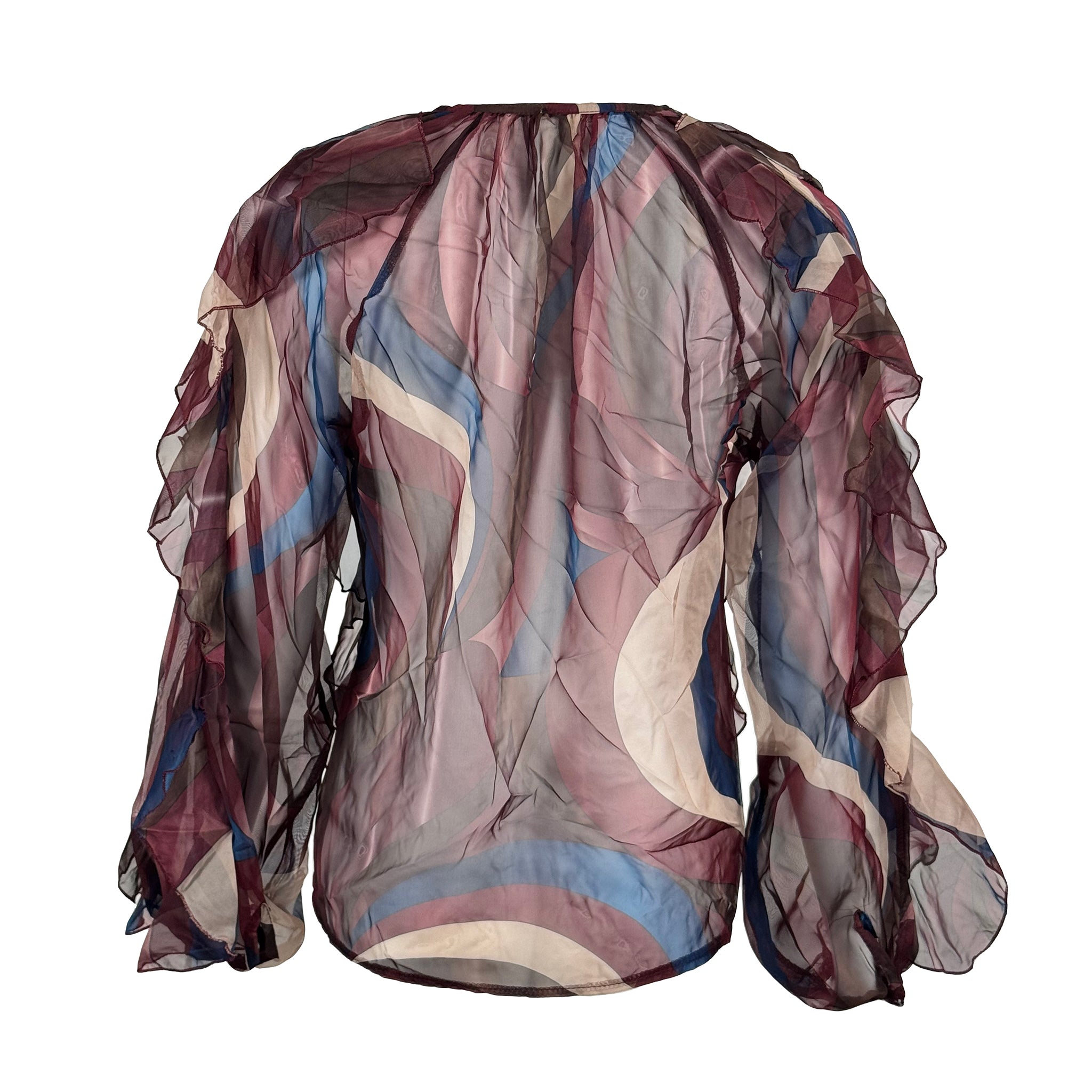 Sheer Printed Blouse with Button Detail