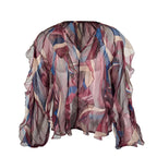 Sheer Printed Blouse with Button Detail