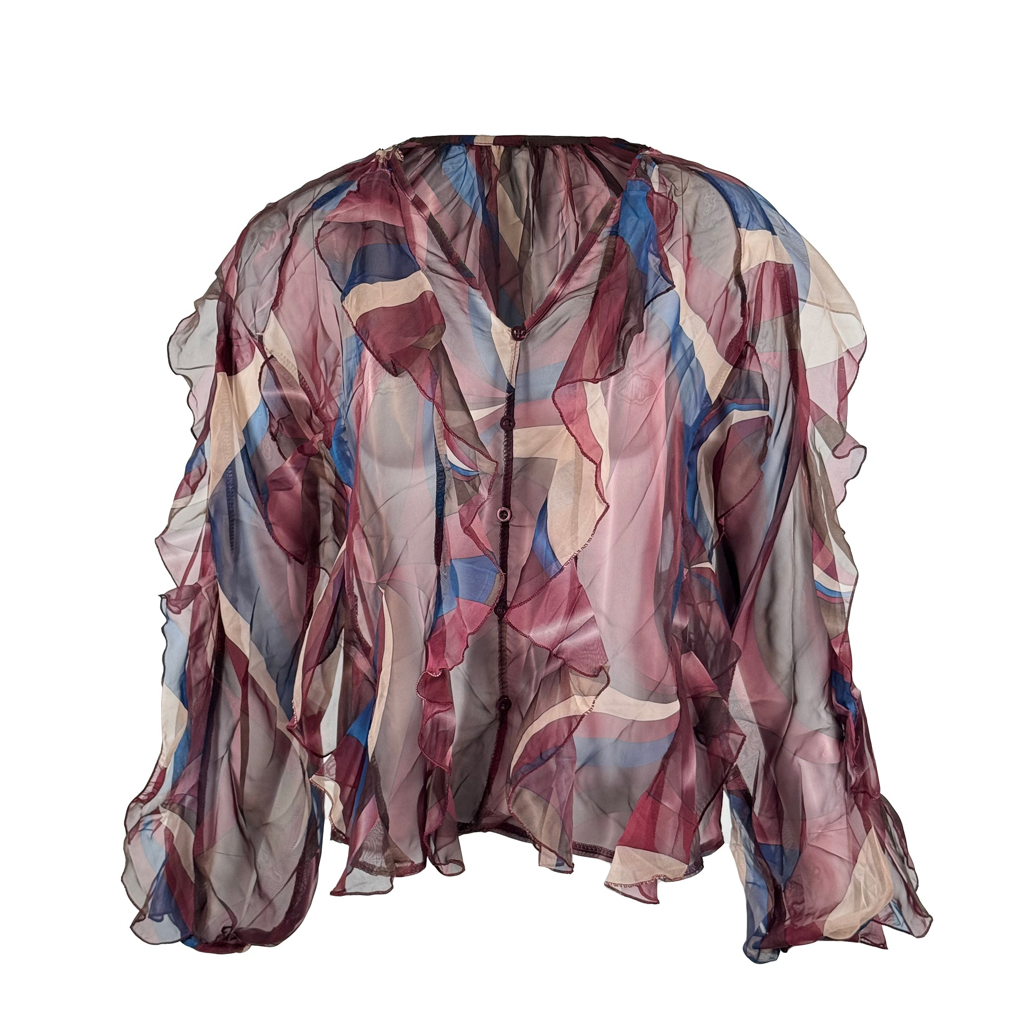 Sheer Printed Blouse with Button Detail